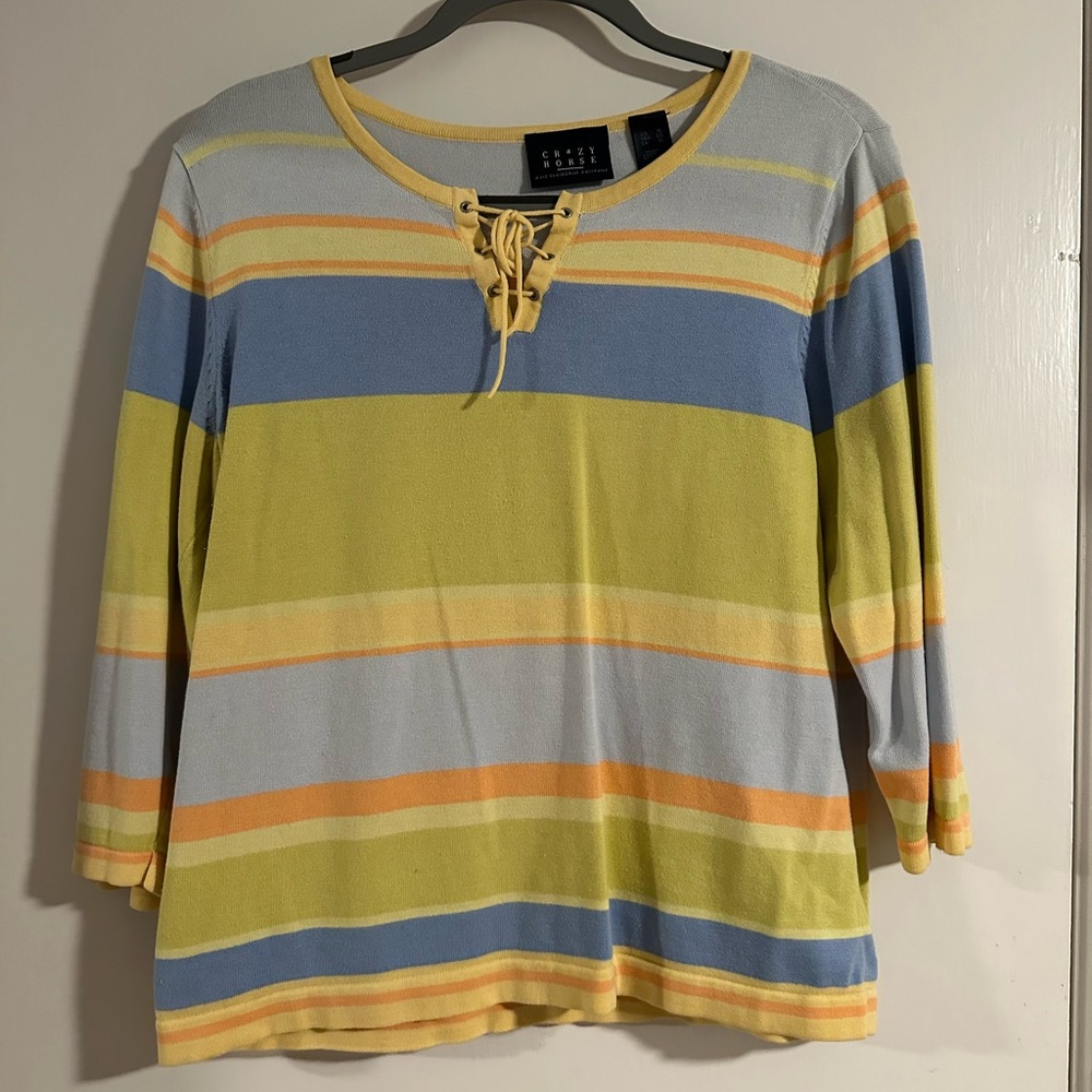 ✨Crazy Horse Liz Claiborne Striped Crop Sleeved Shirt✨